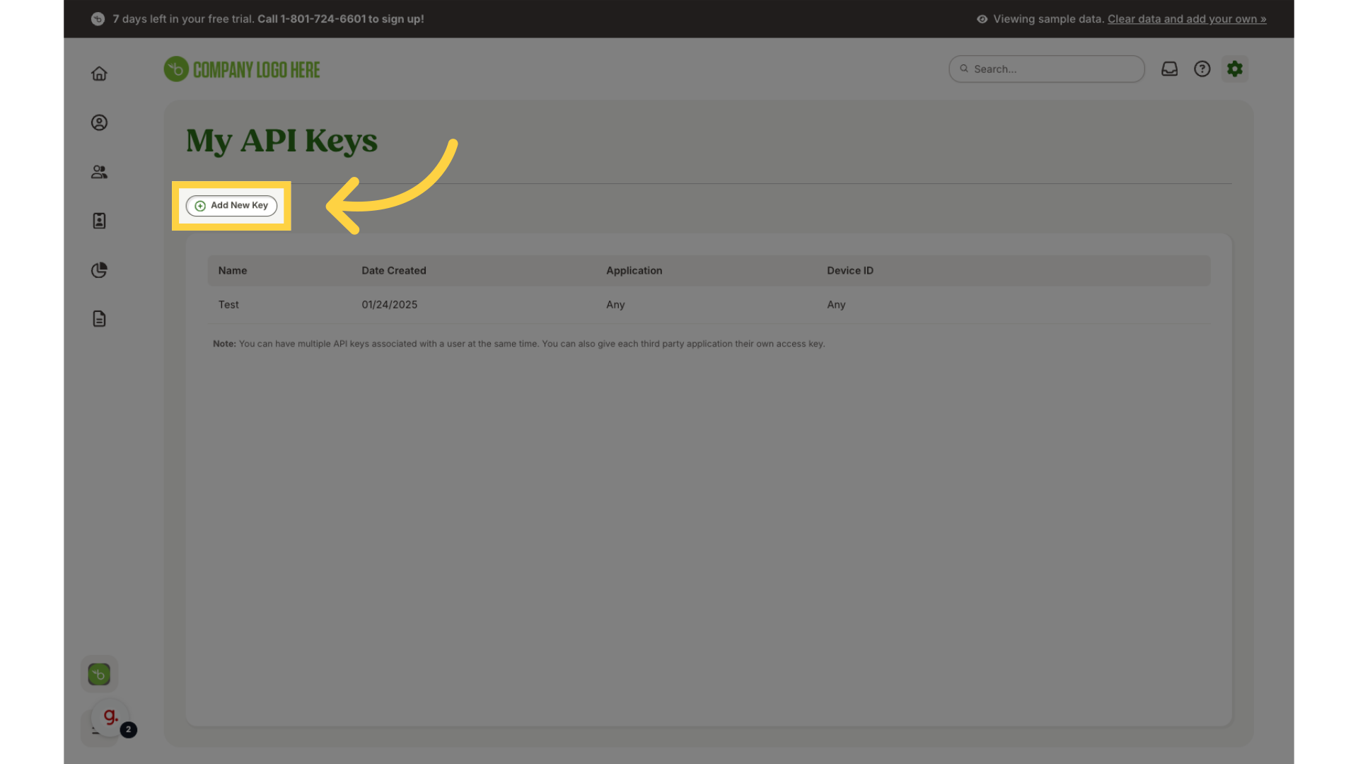 Click 'Add New Key'