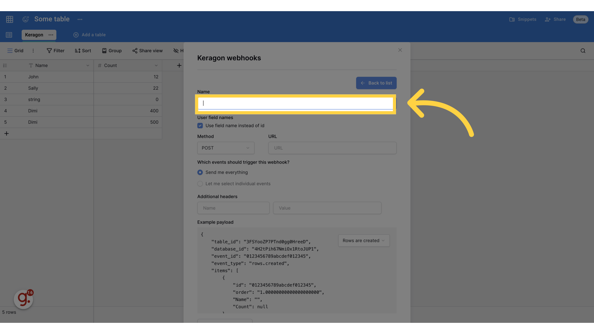 Name your webhook