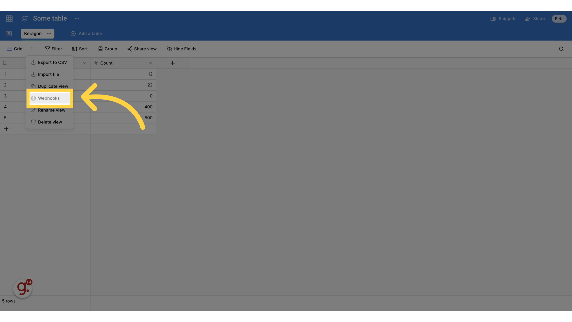 Click 'Webhooks'