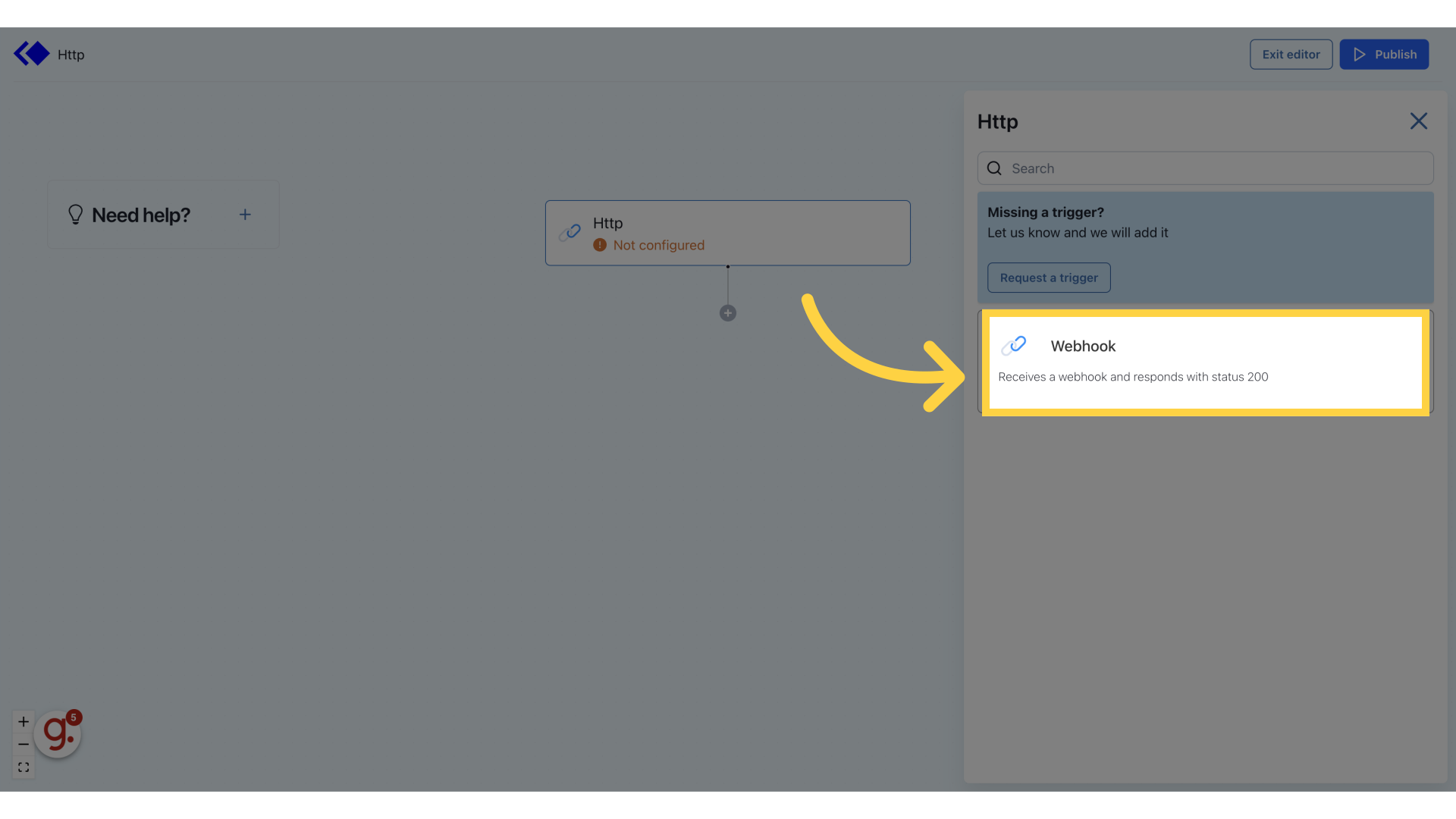 Select 'Webhook' trigger