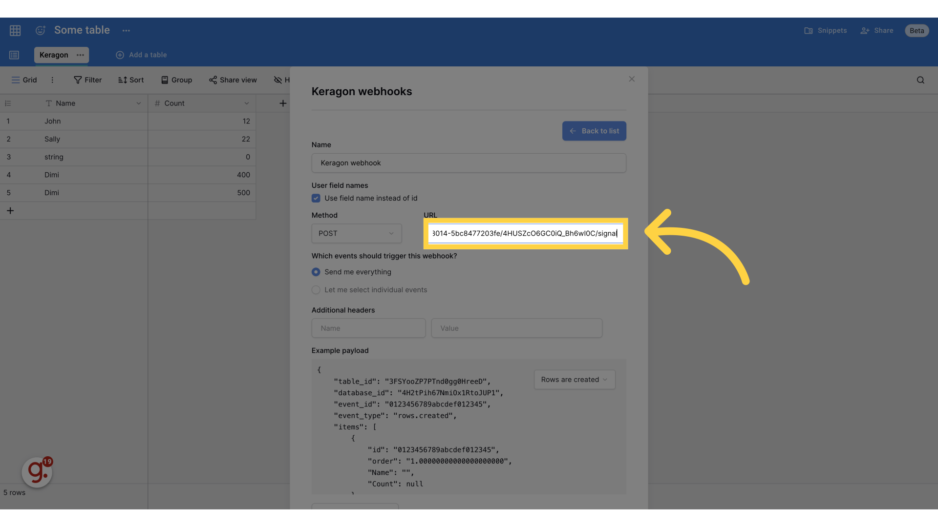Paste the webhook