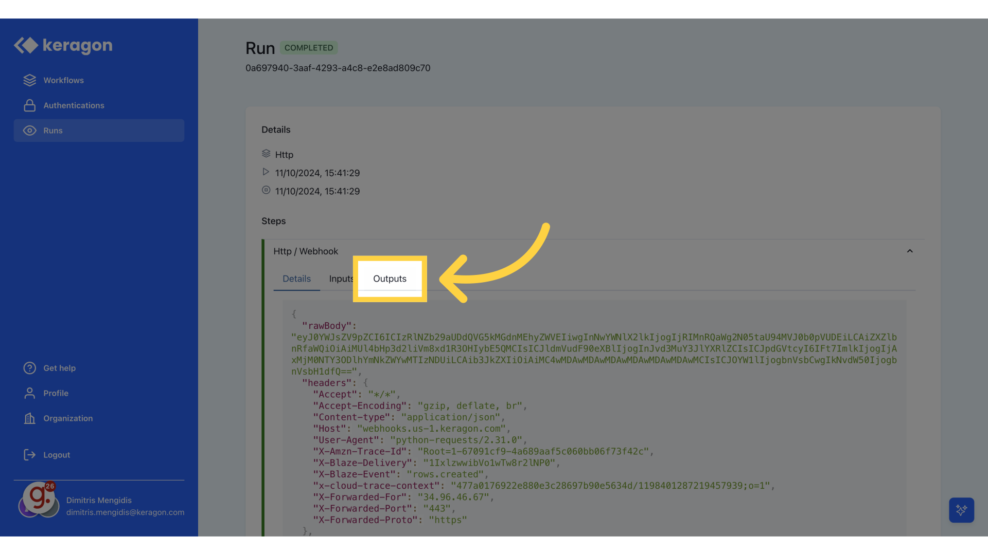 Click 'Outputs'