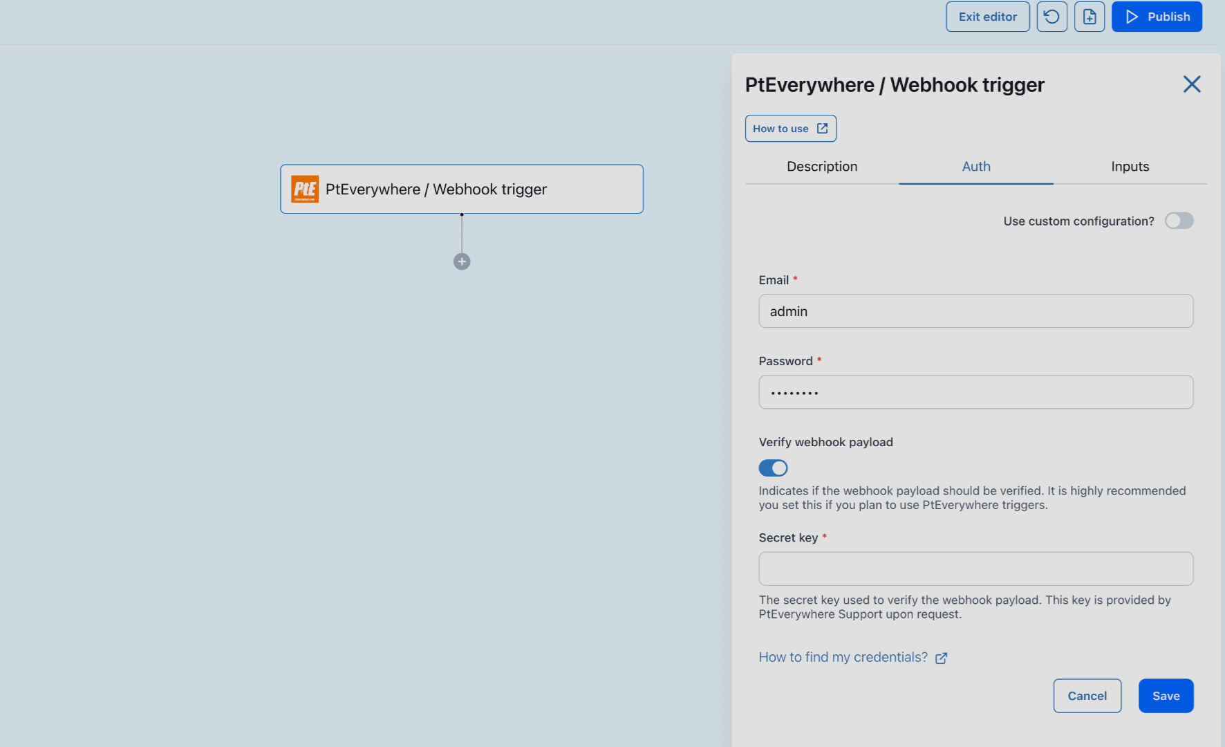Create a new authentication with secret key