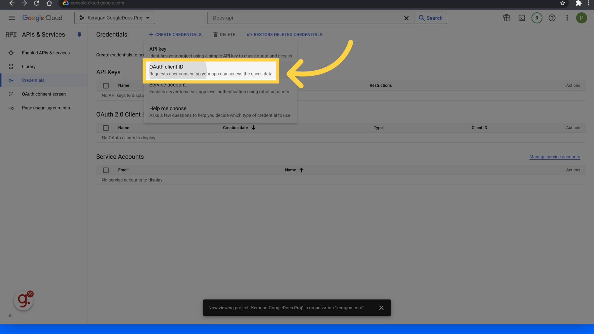 Click 'Requests user consent so your app can access the user's data'