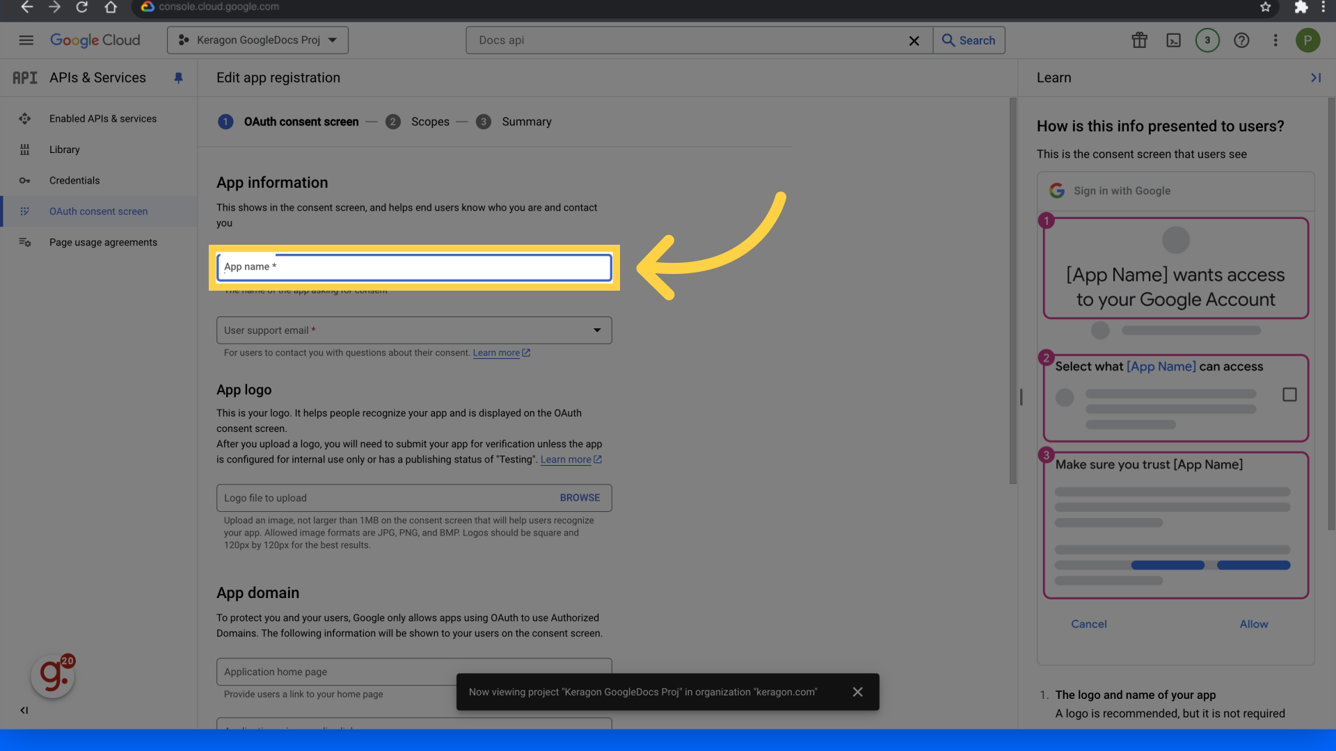 Click 'App name'