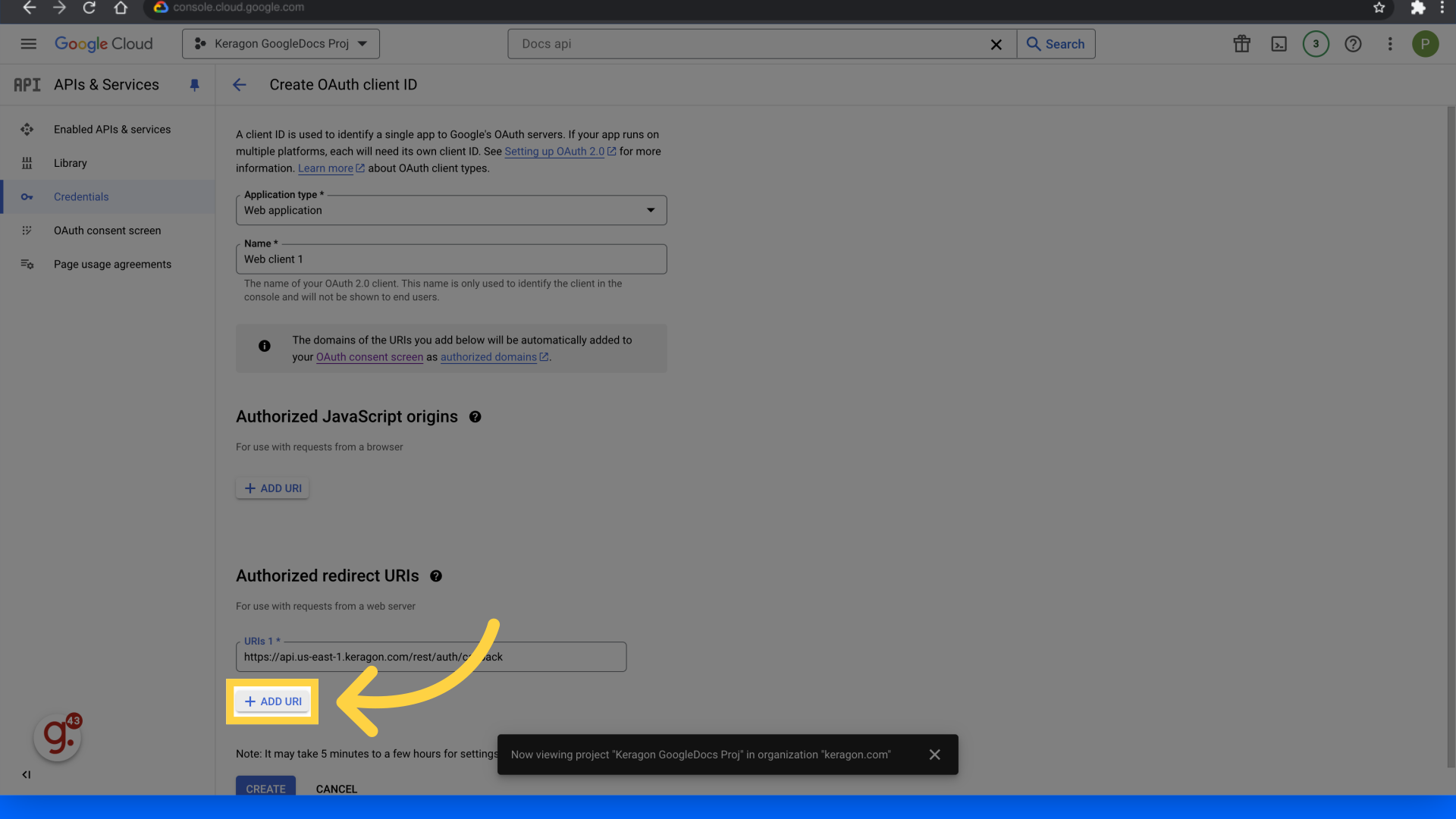 Click 'Add URI'