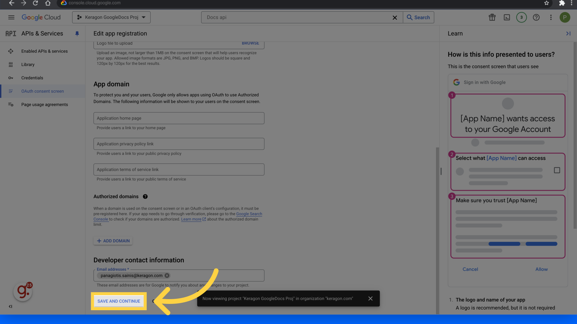 Click 'Save and continue'