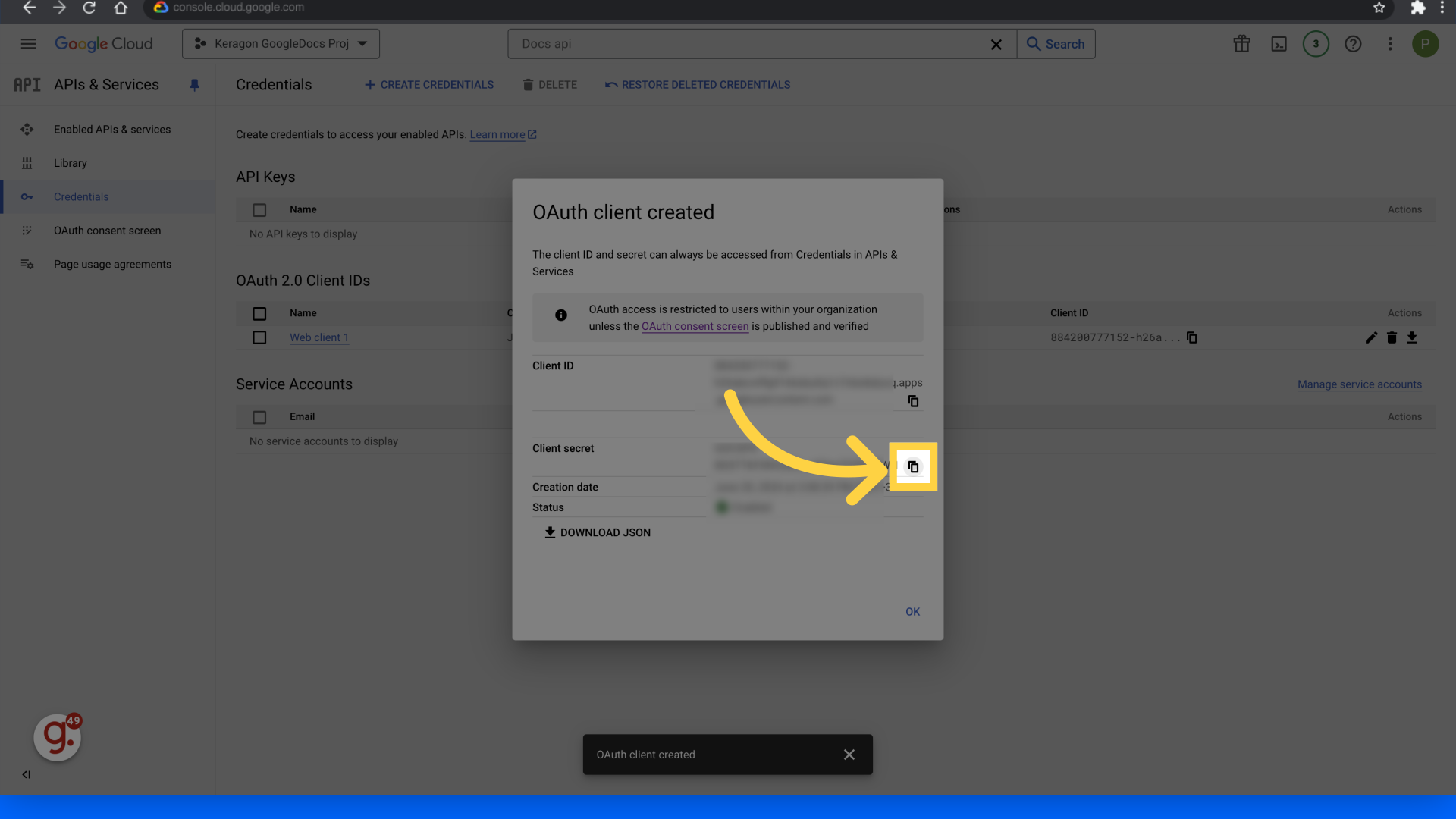 Copy your Client secret