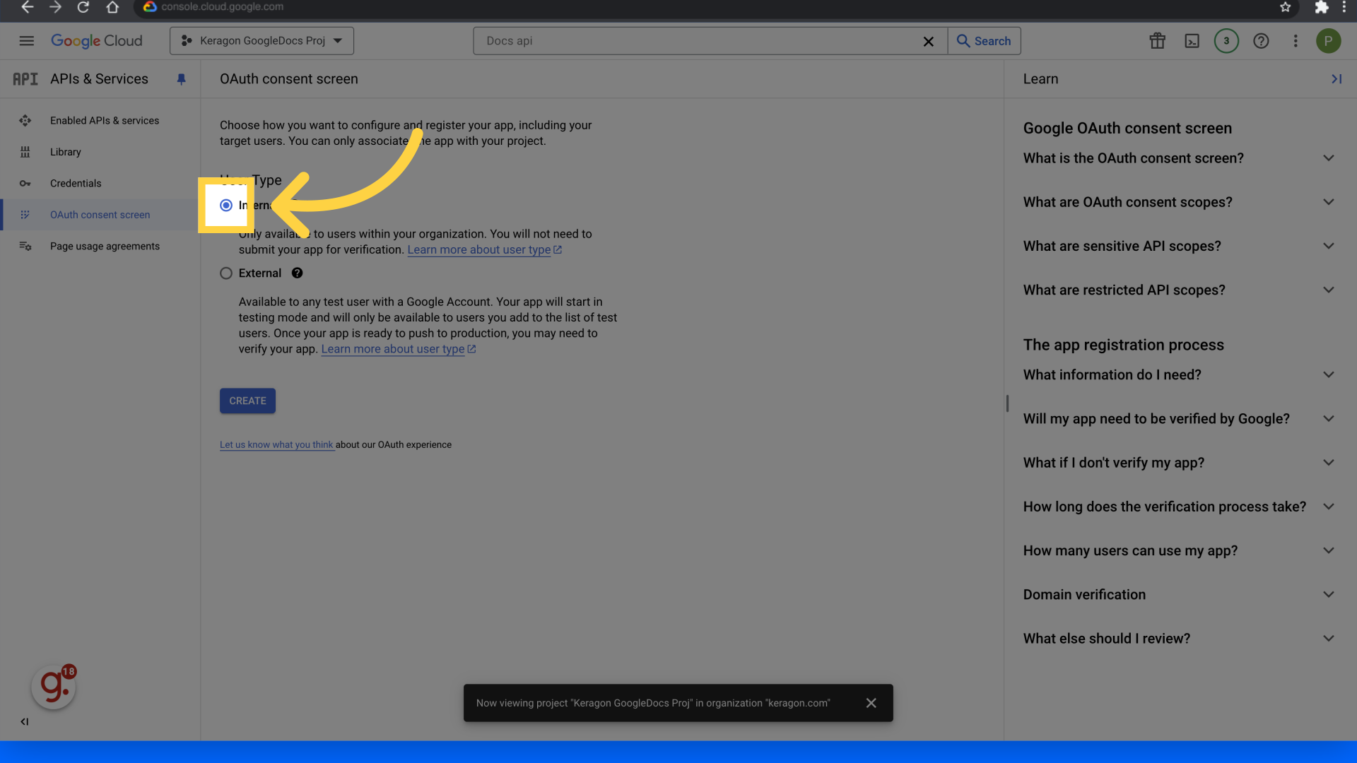 Click 'internal'