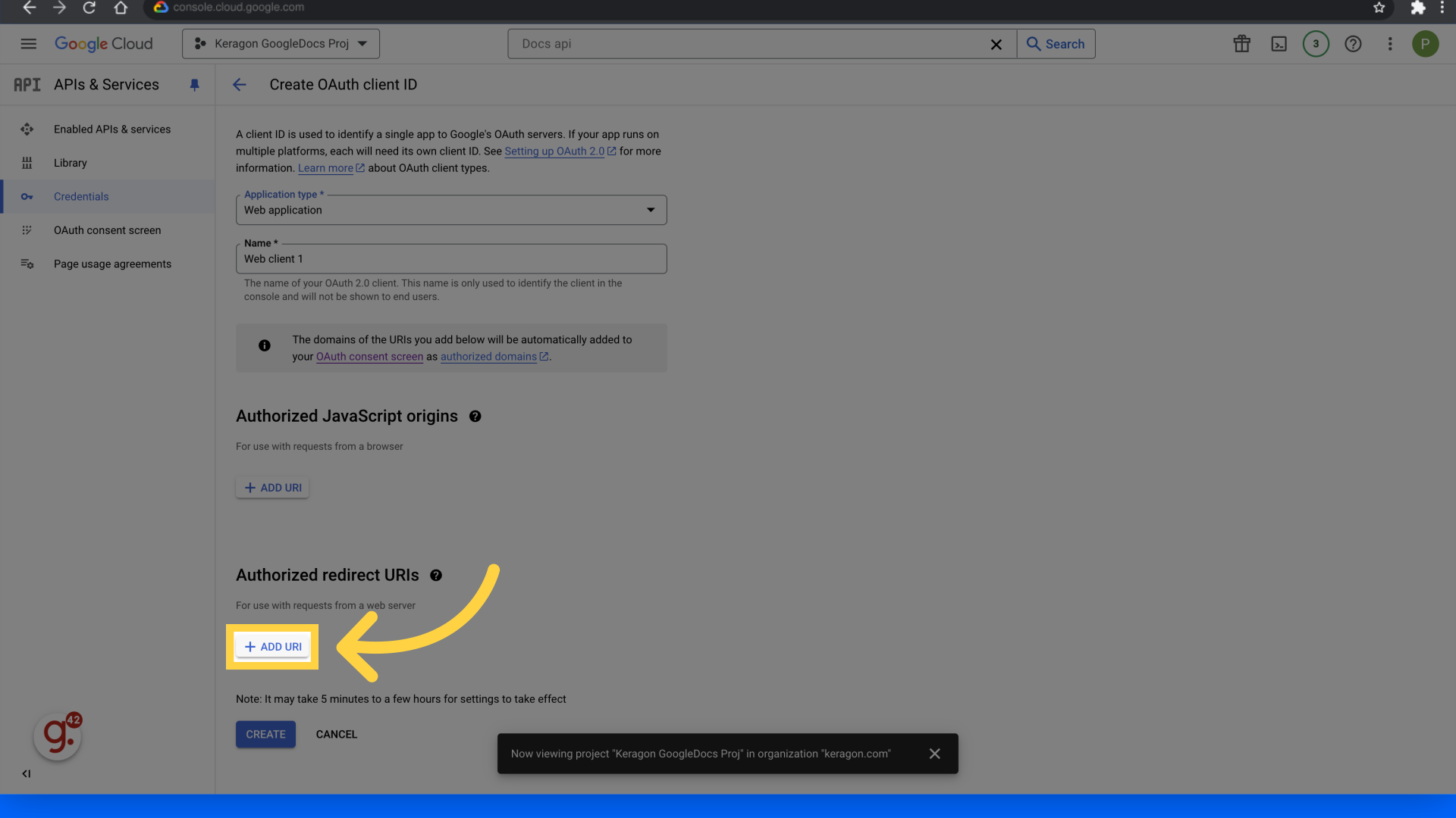 Click 'Add URI'