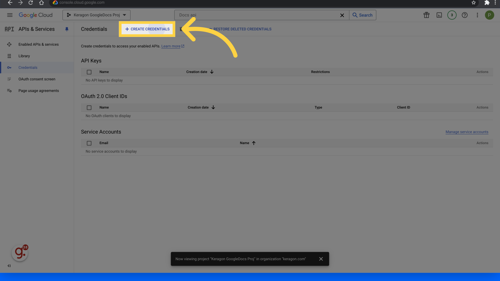 Click 'Create credentials'