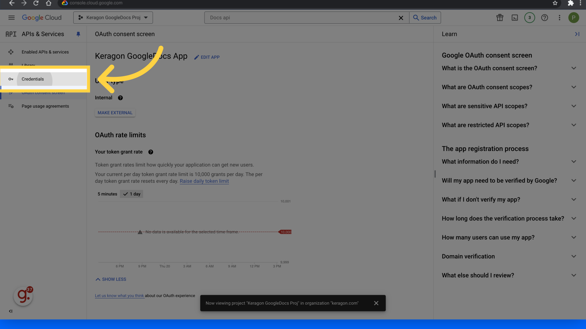 Click 'Credentials'