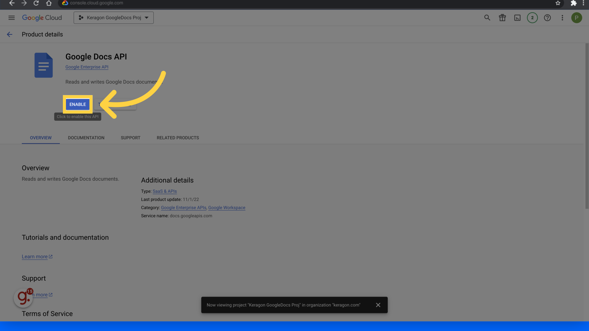 Click 'Enable'