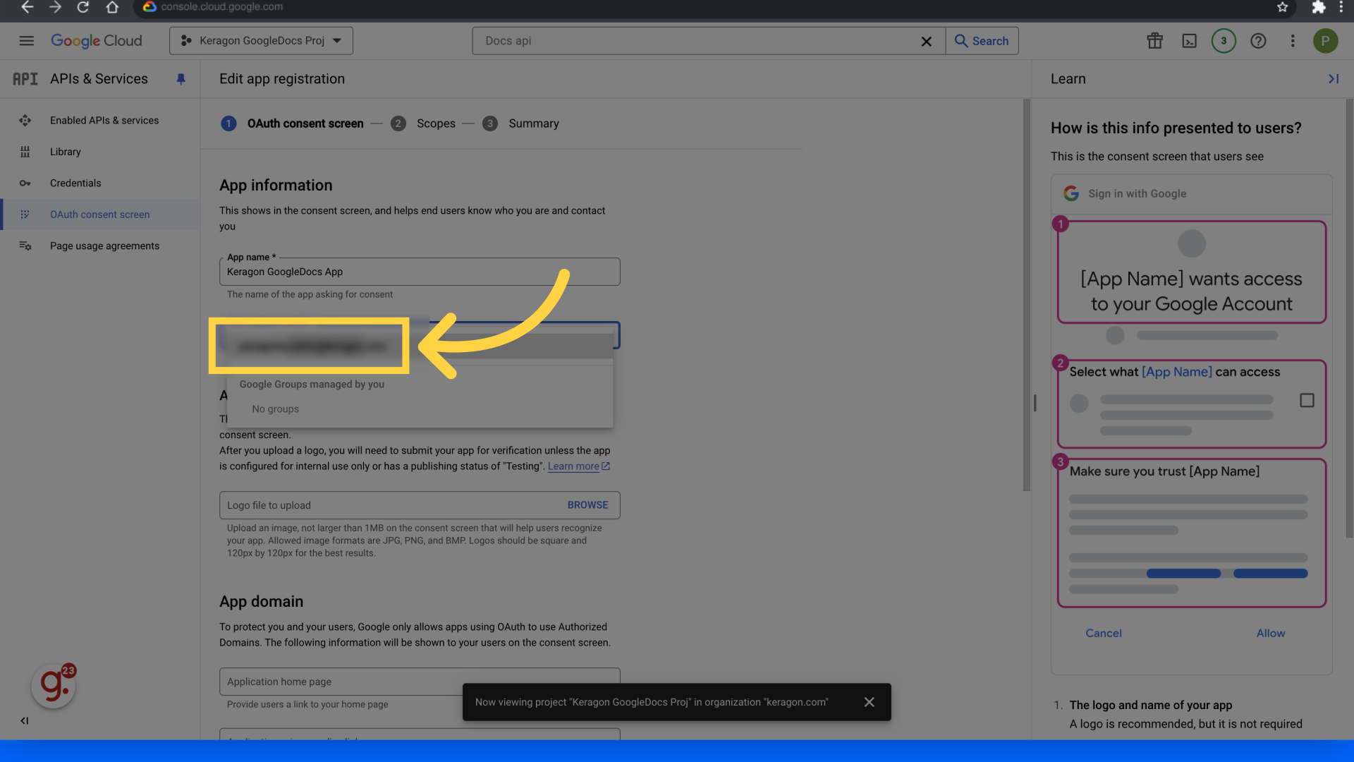 Click the appropriate email address