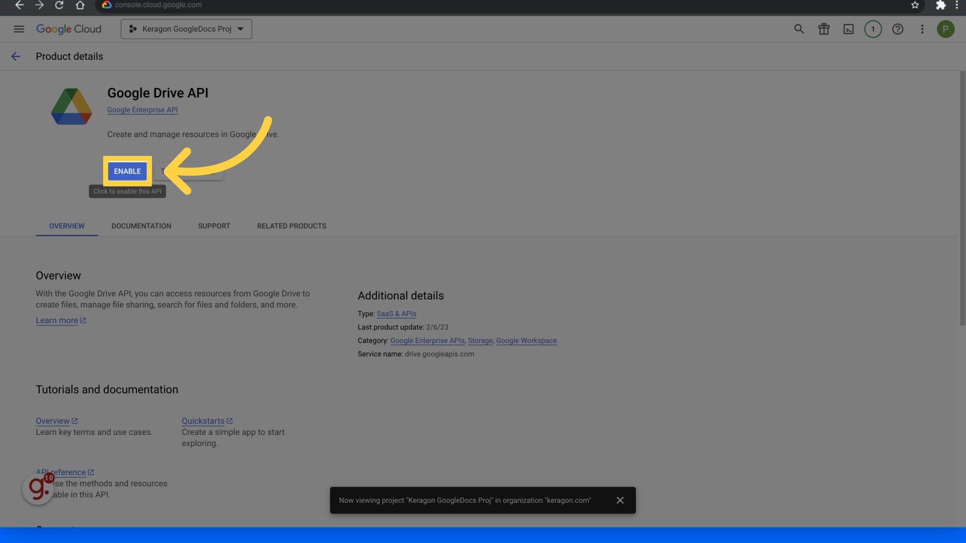 Click 'Enable'