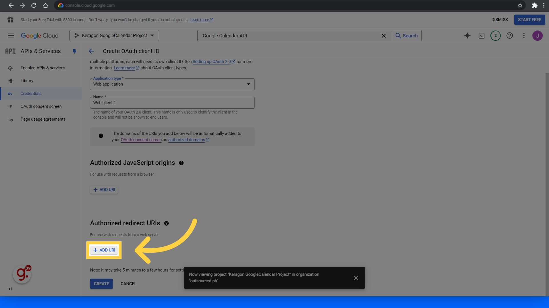 Click 'Add URI'