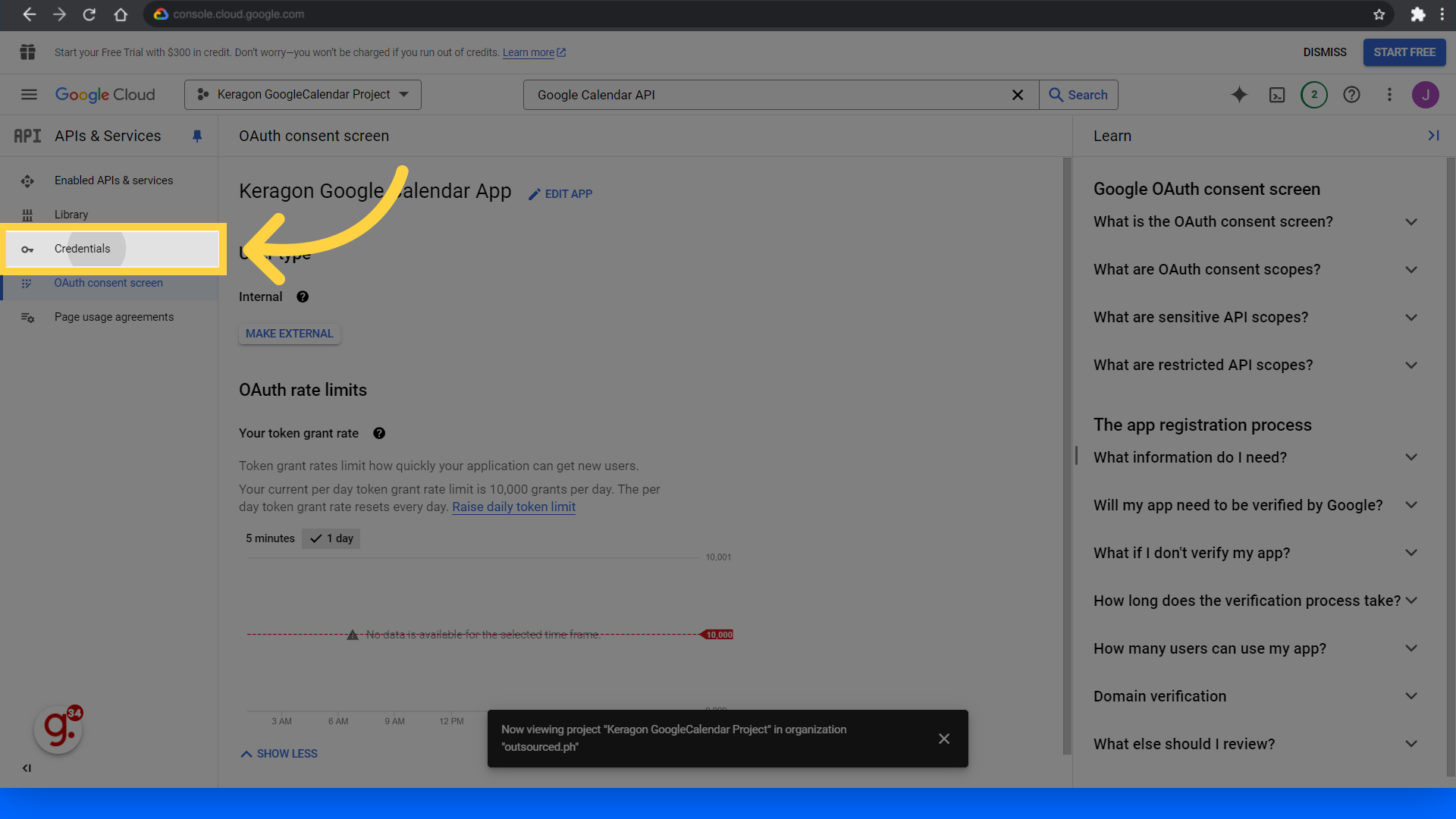Click 'Credentials'