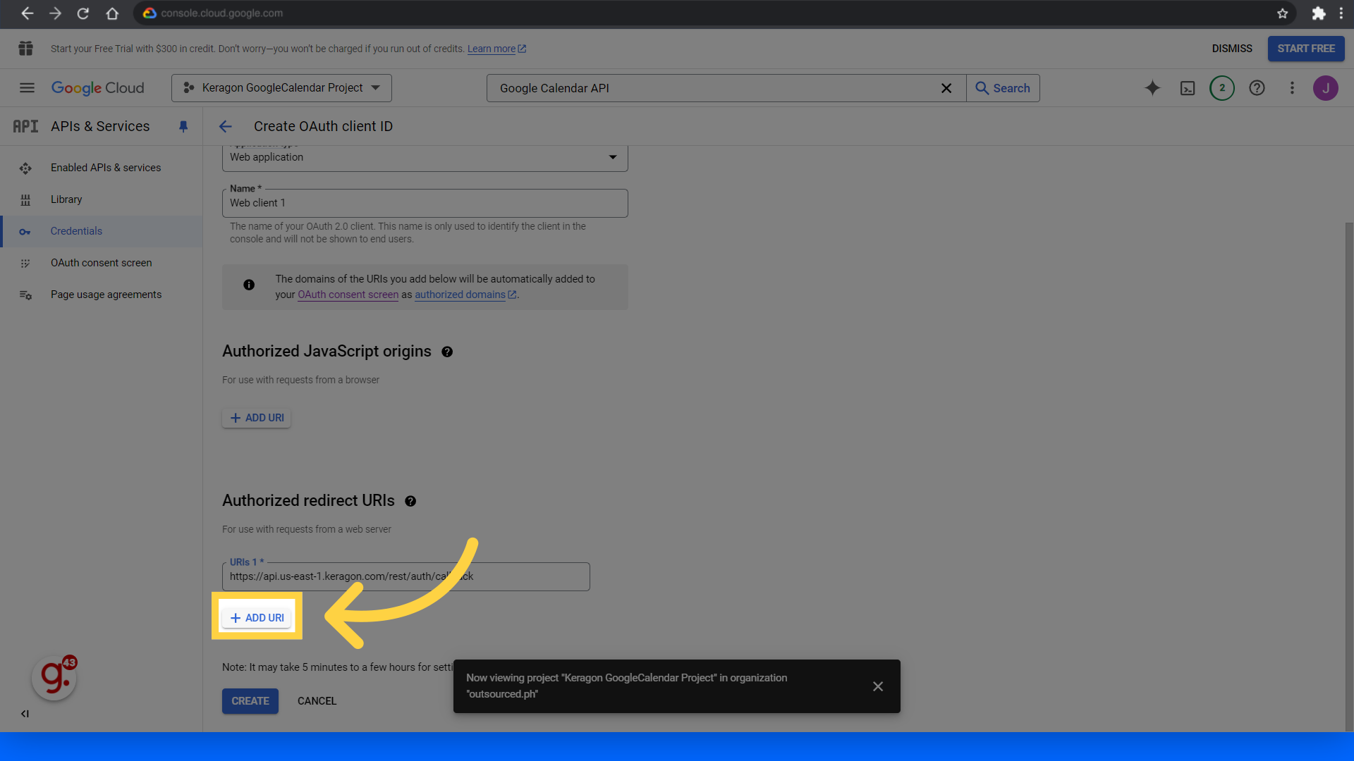 Click 'Add URI'