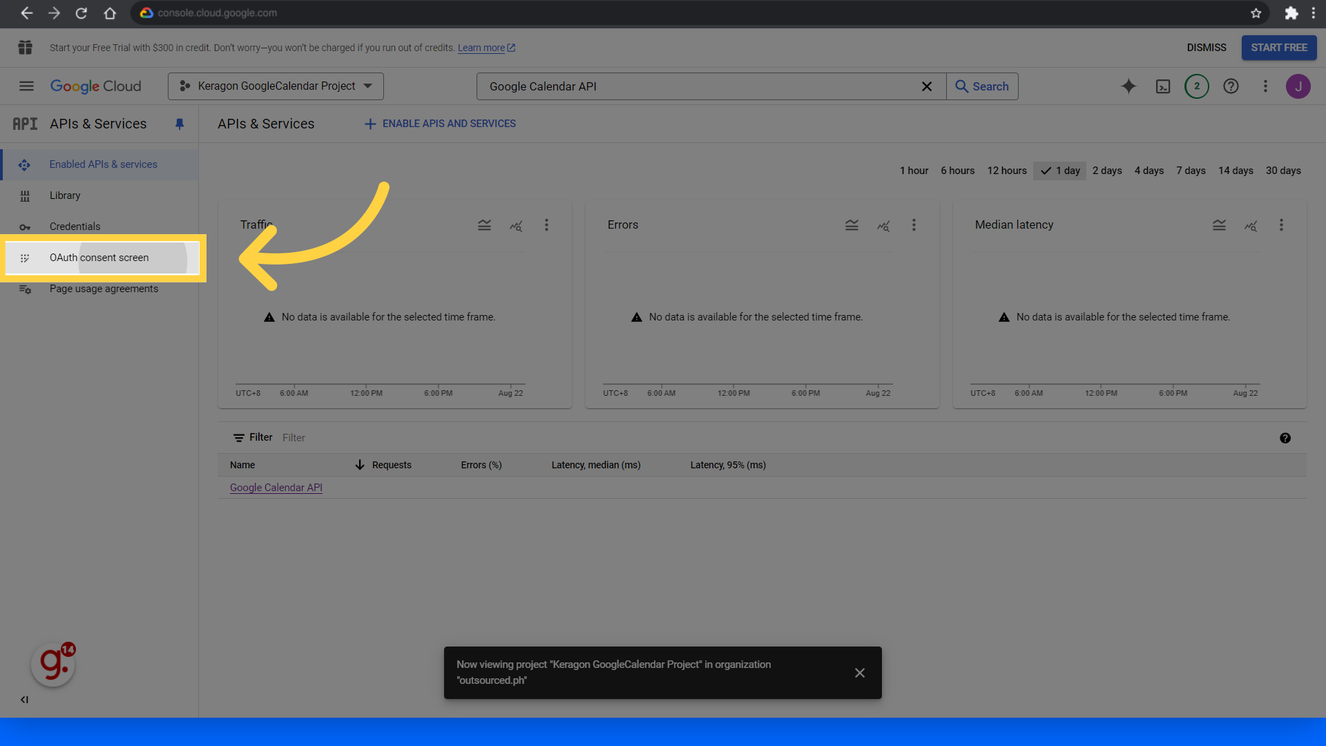 Click 'OAuth consent screen'