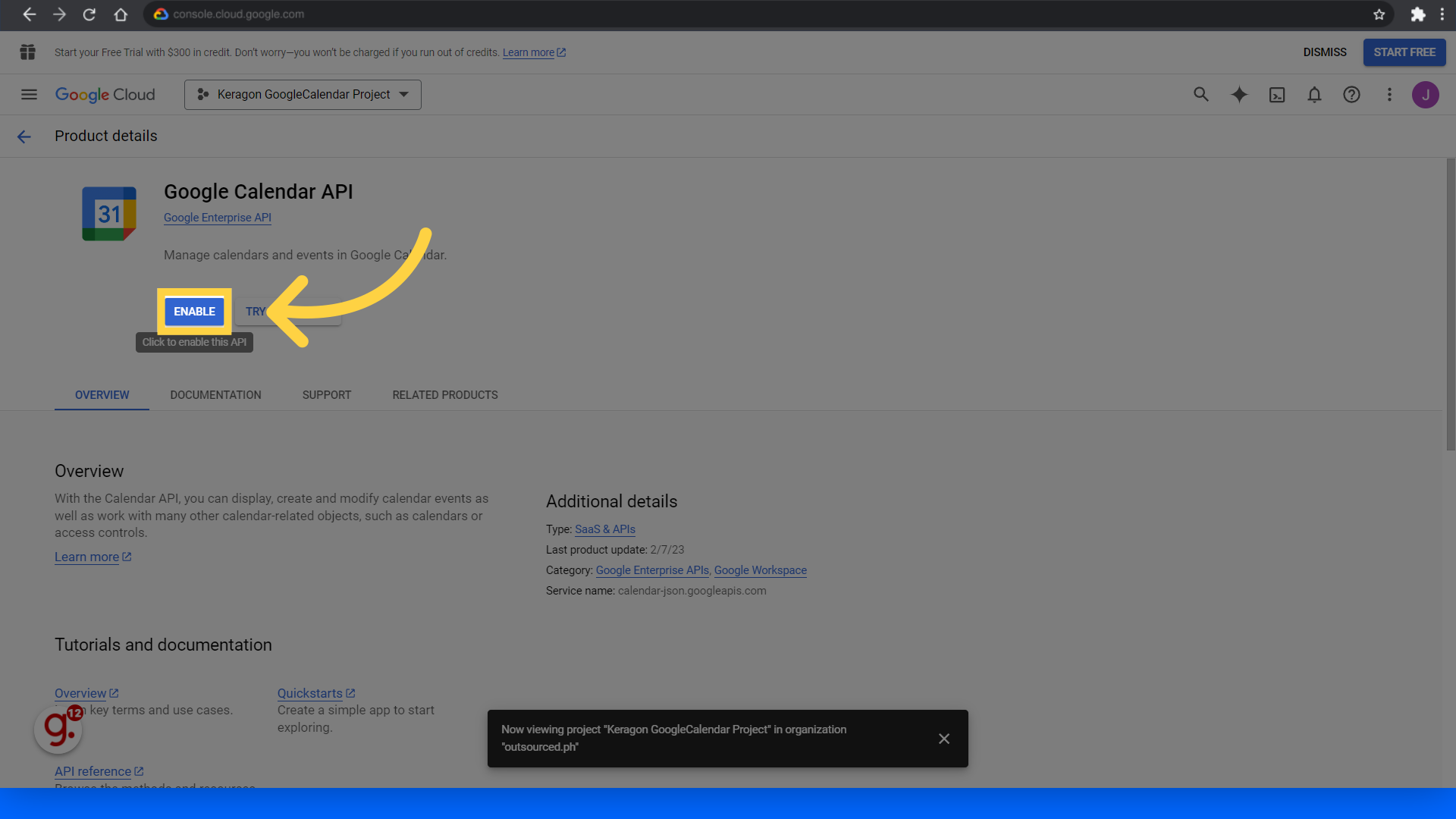 Click 'Enable'
