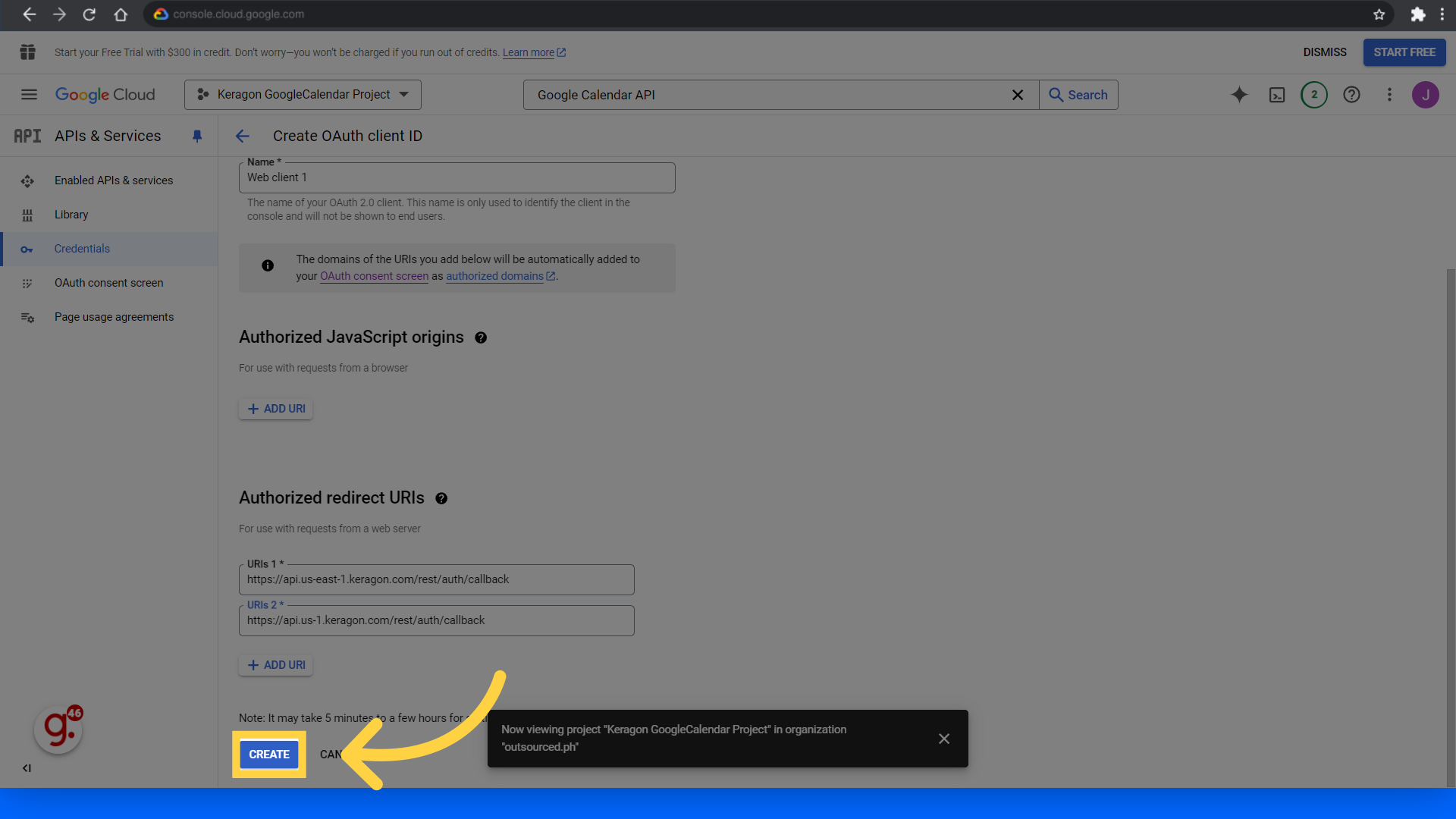 Click 'Create'