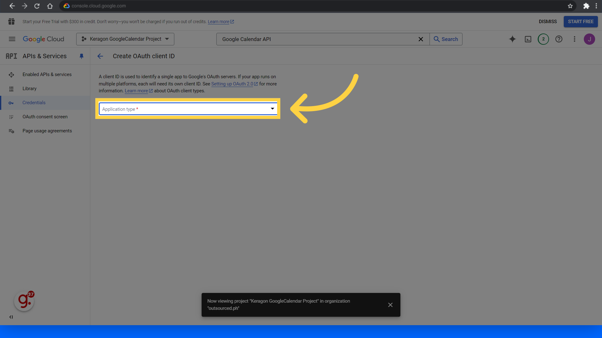 Click 'Application type'