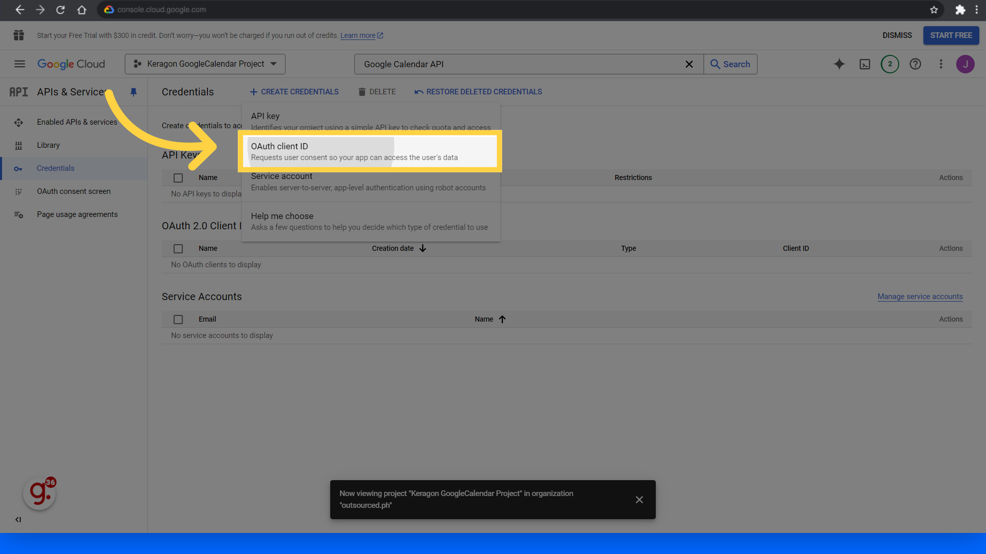 Click 'OAuth client ID'