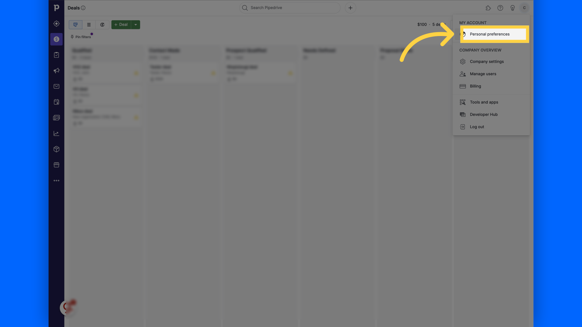 Click 'Personal preferences'