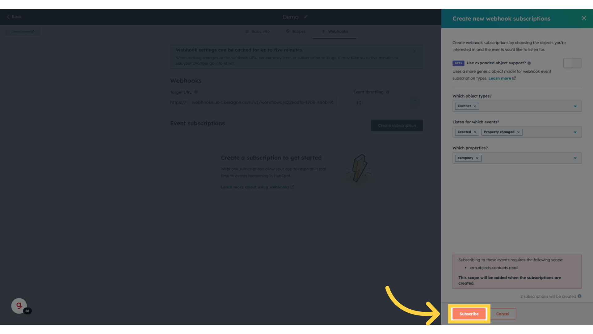 Click 'Subscribe'
