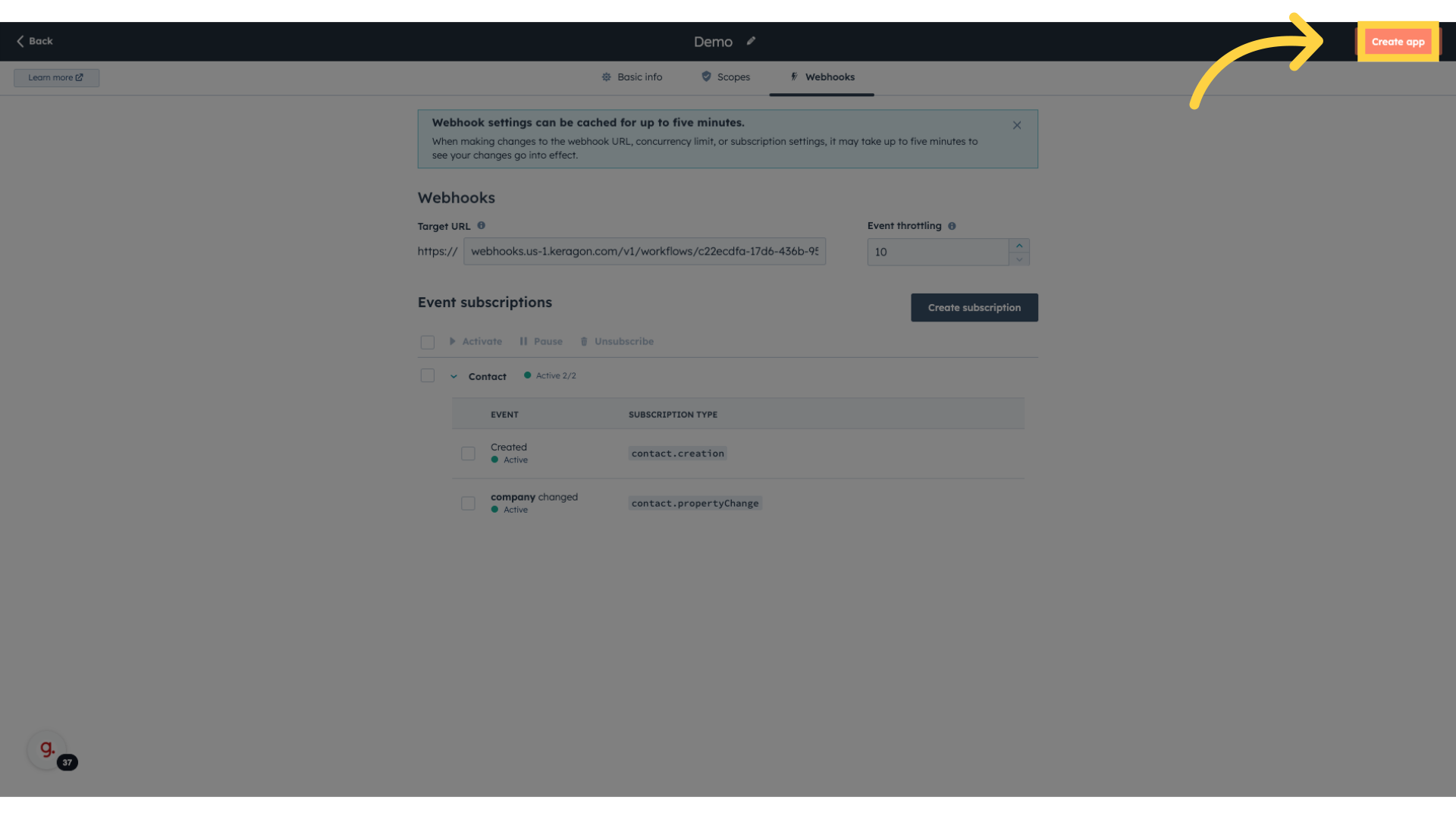 Click 'Create app'