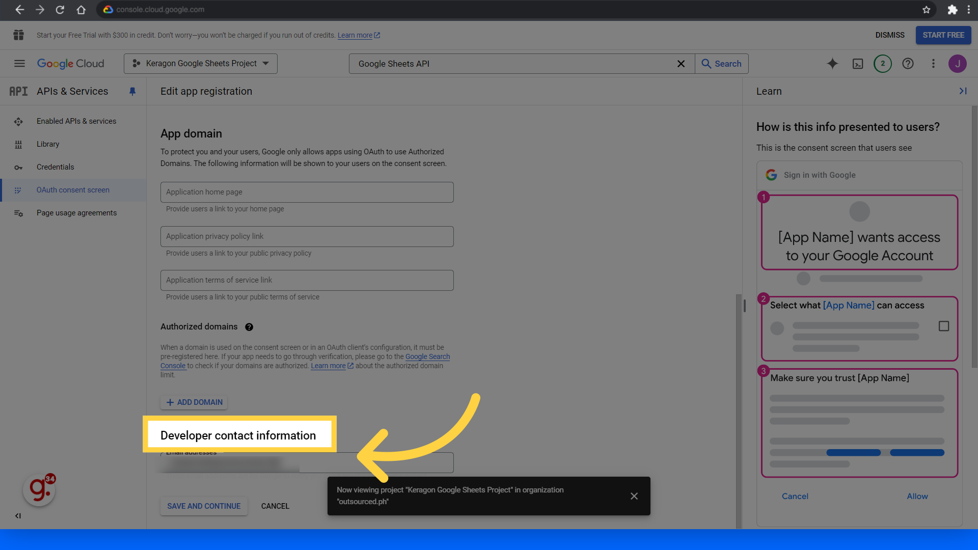 Add an email address under
Developer contact information