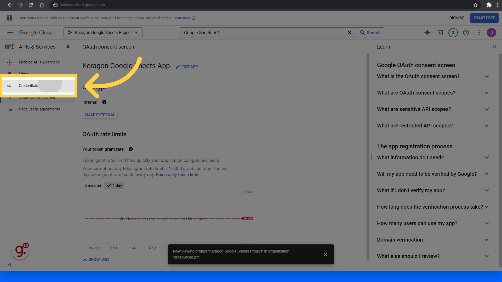 Click 'Credentials'