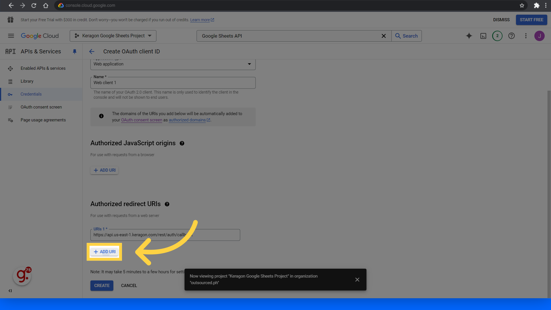Click 'Add URI'