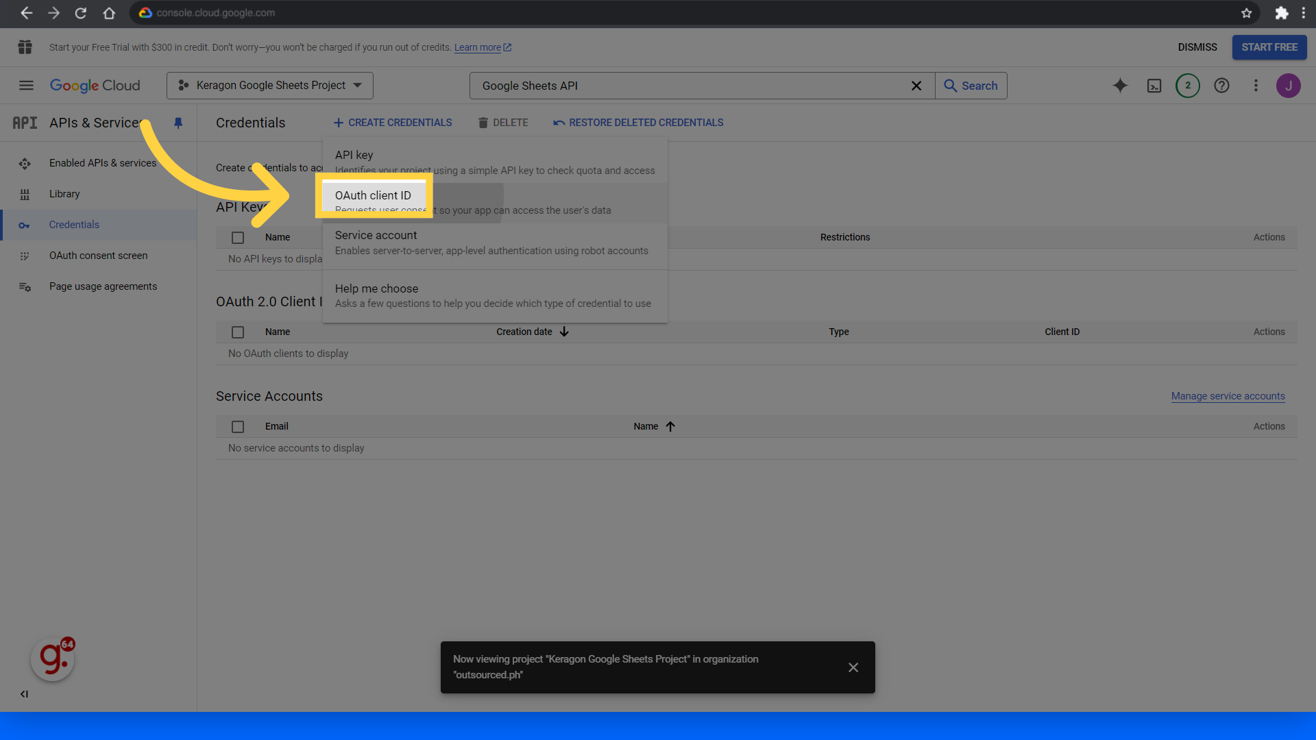 Click 'OAuth client ID'
