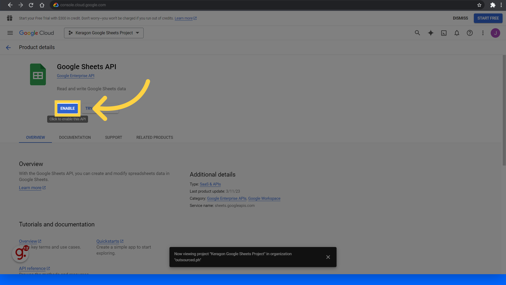 Click 'Enable'