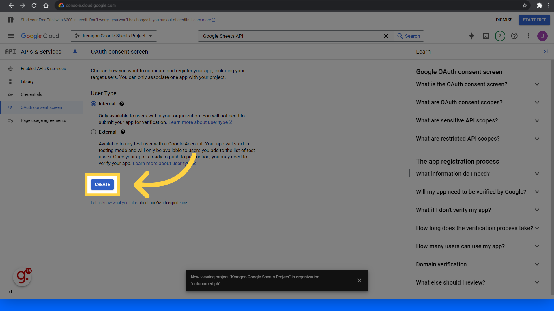 Click 'Create'