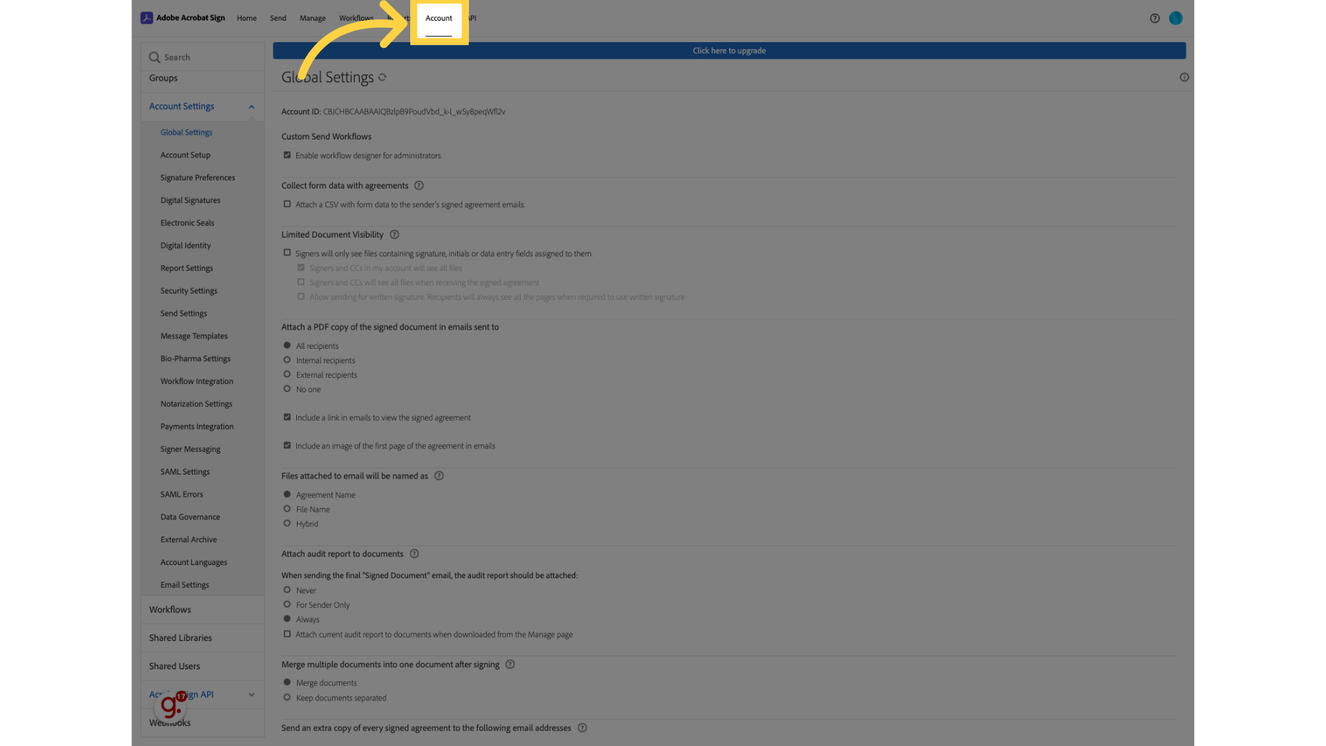 Navigate to 'Account'