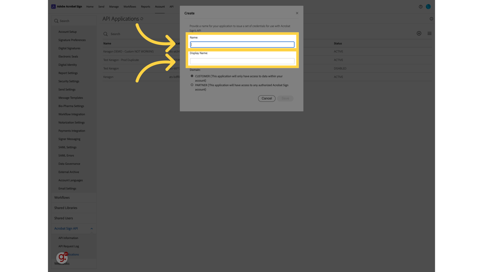 Fill Name and Display Name