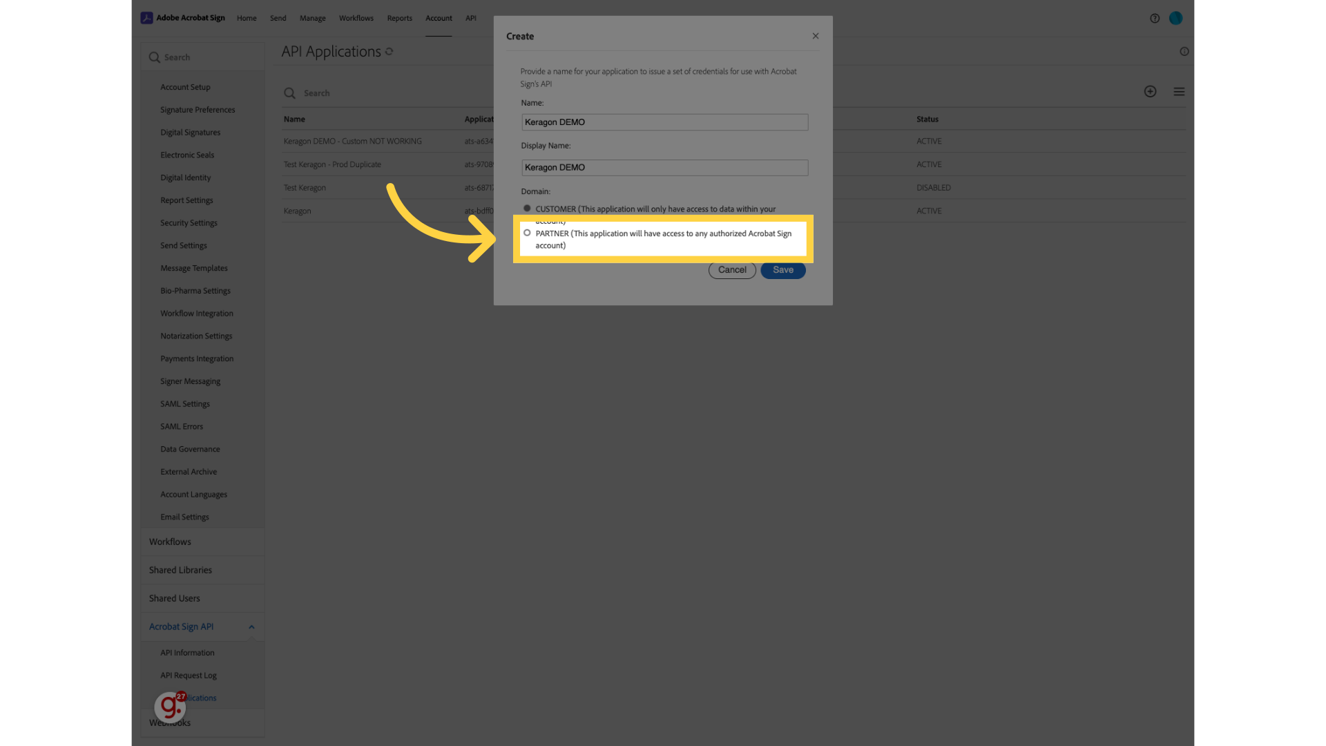 Select 'PARTNER