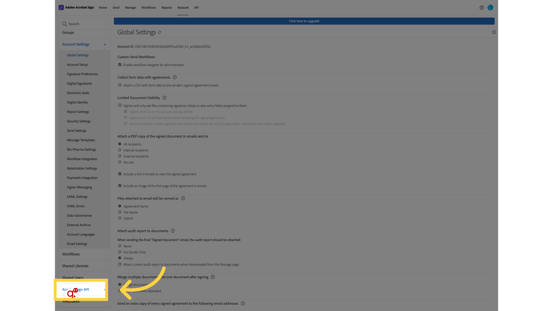 Click 'Acrobat Sign API'