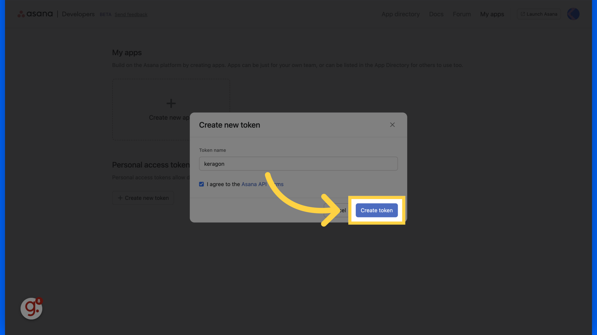 Click 'Create token'