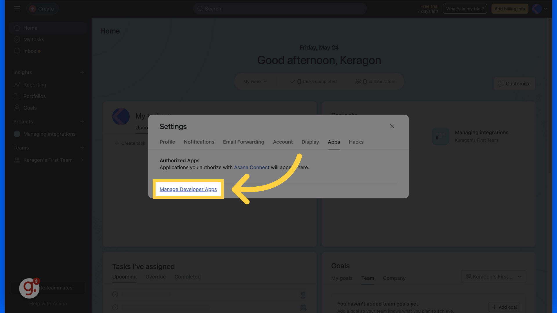 Click 'Manage Developer Apps'