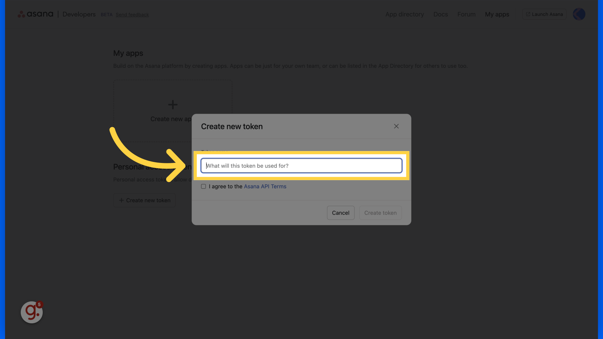 Click 'What will this token be used for?'
