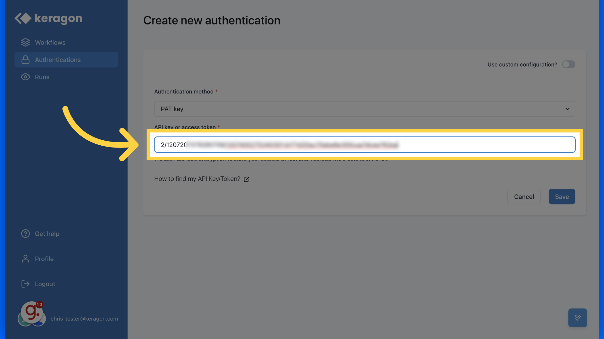 Paste your PAT token