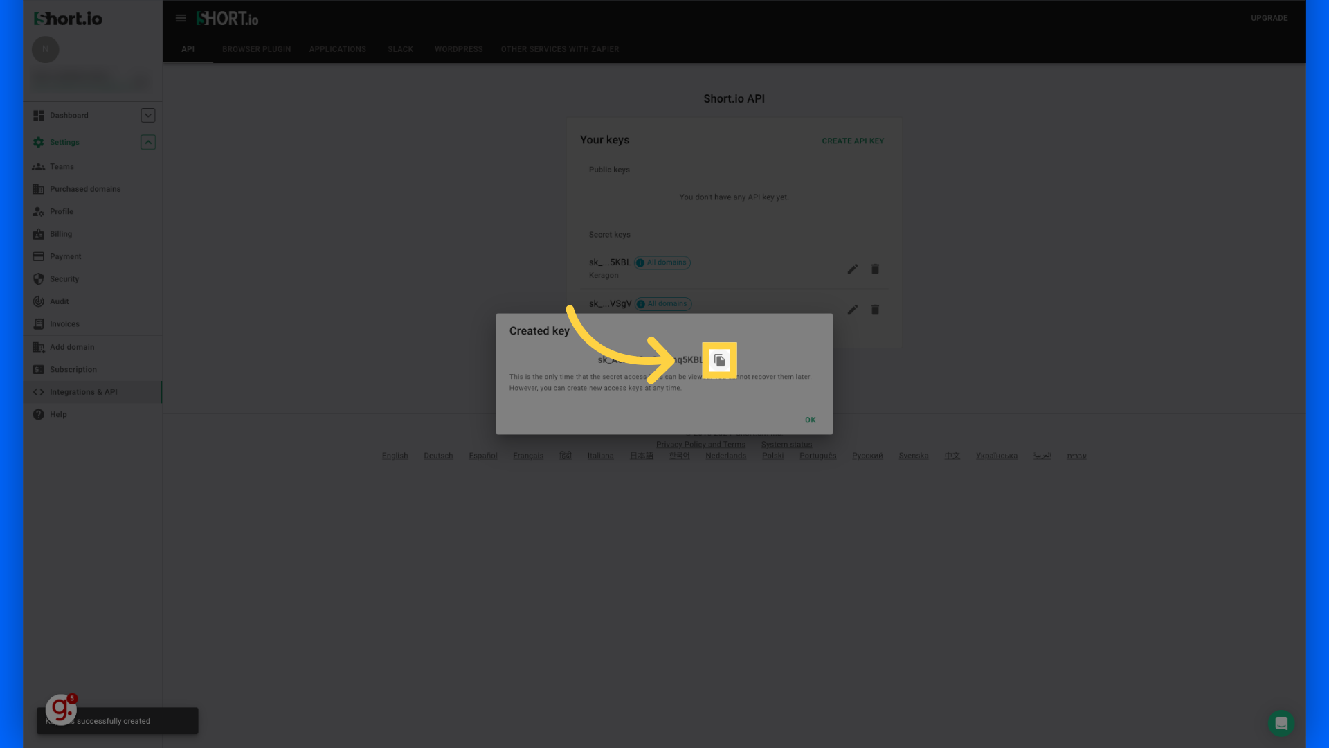 Copy created key