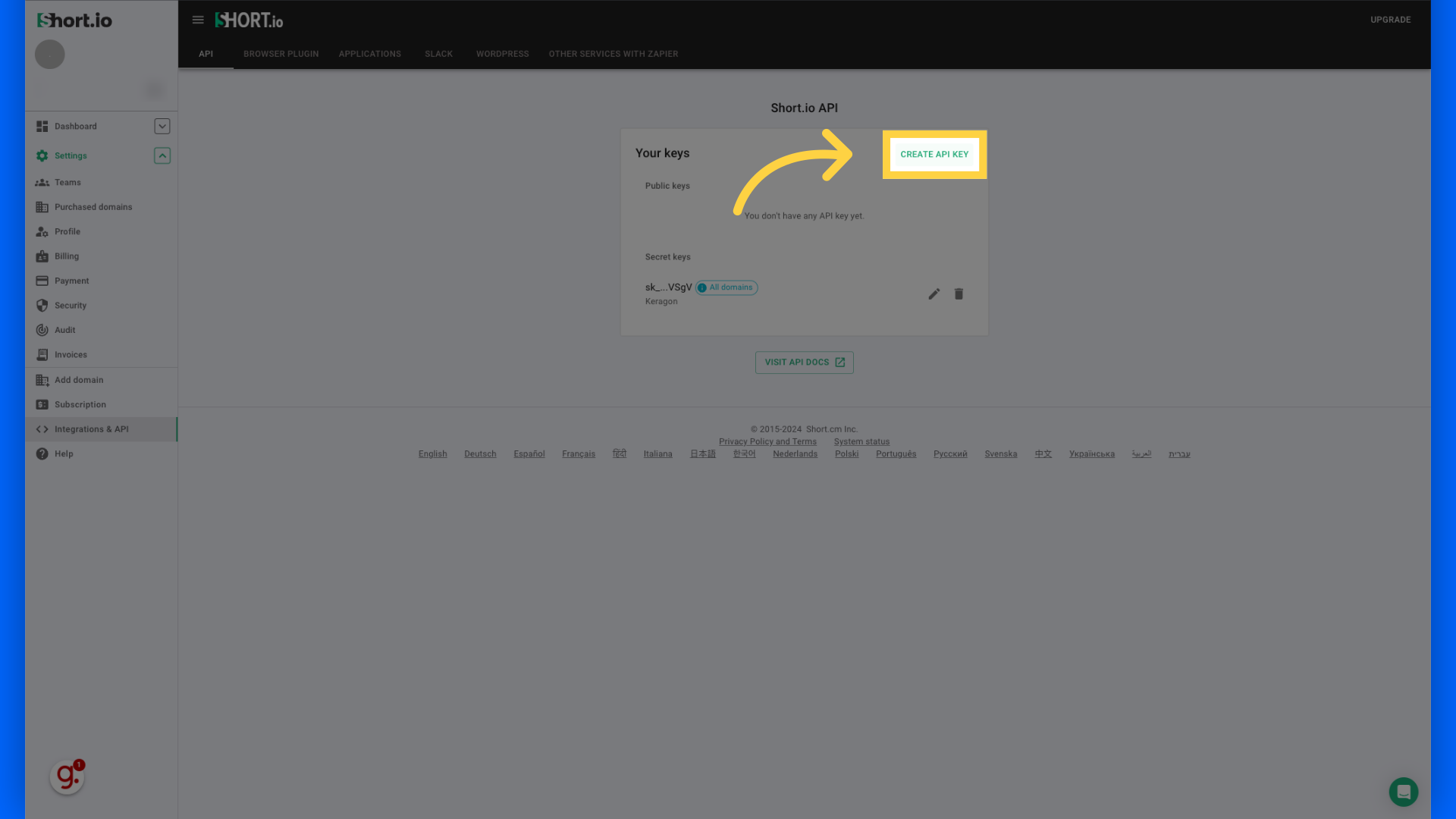 Click 'Create API key'