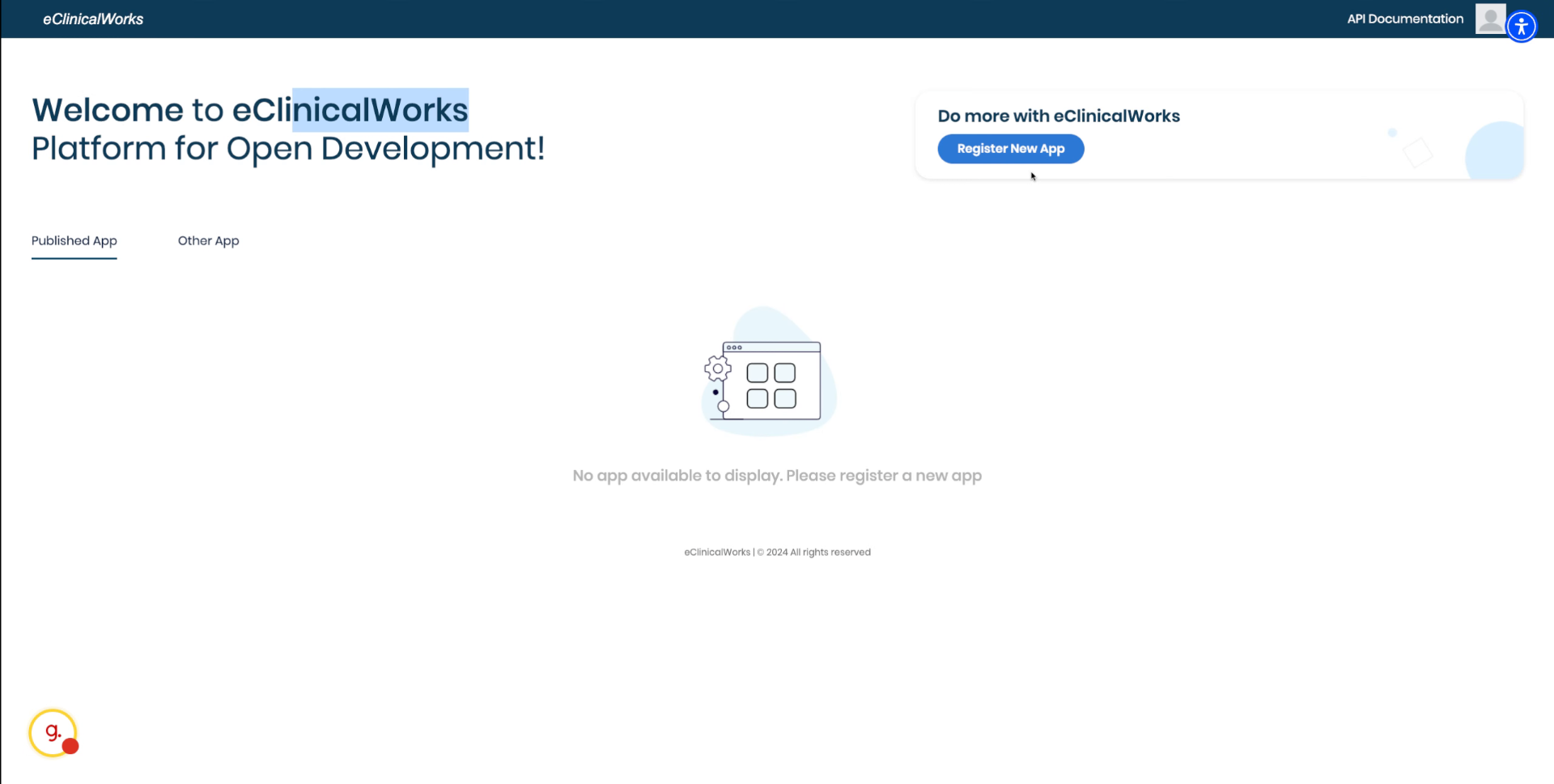 Open Register New App Page