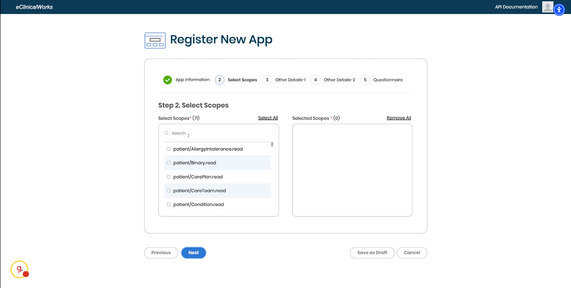 Select Required Scopes