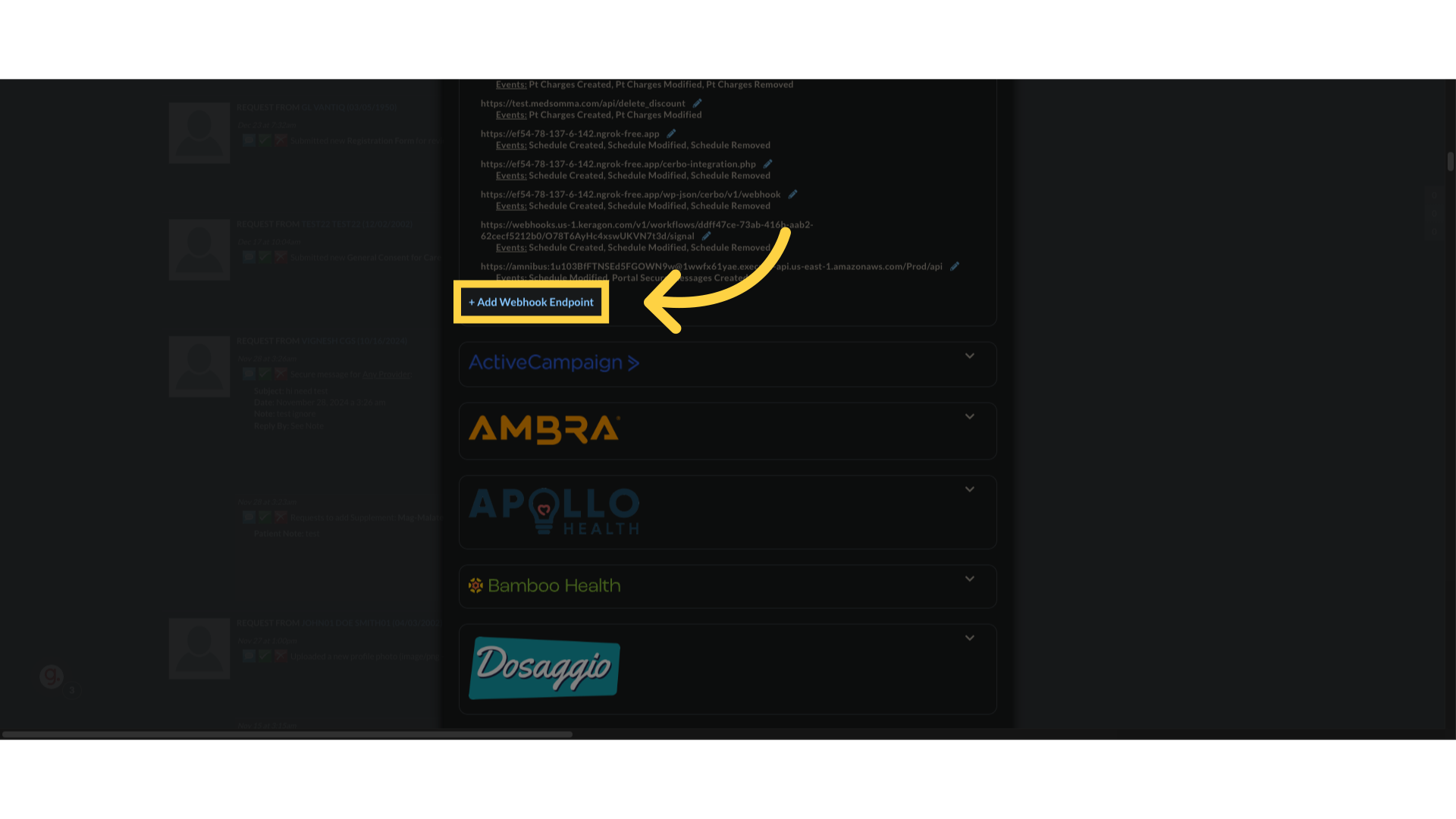 Click '+ Add Webhook Endpoint'