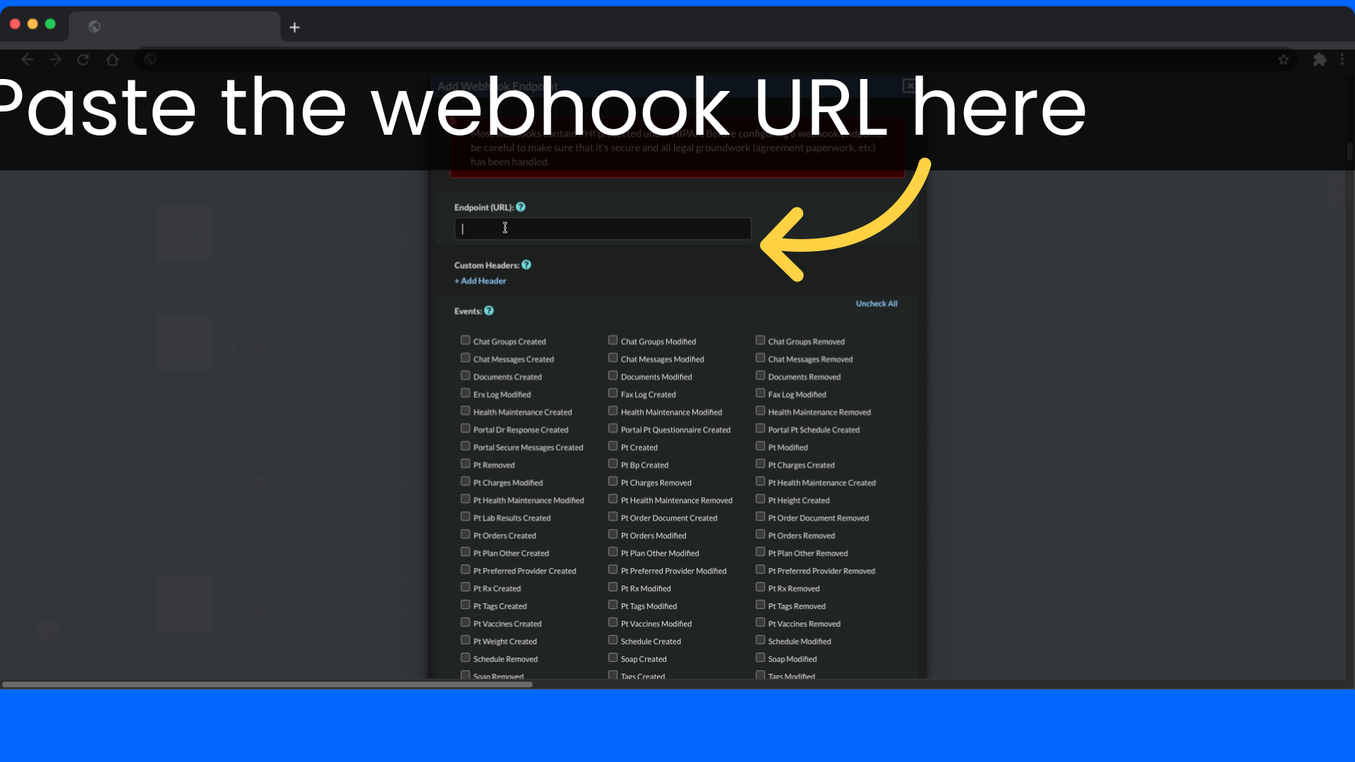 Paste the webhook URL here